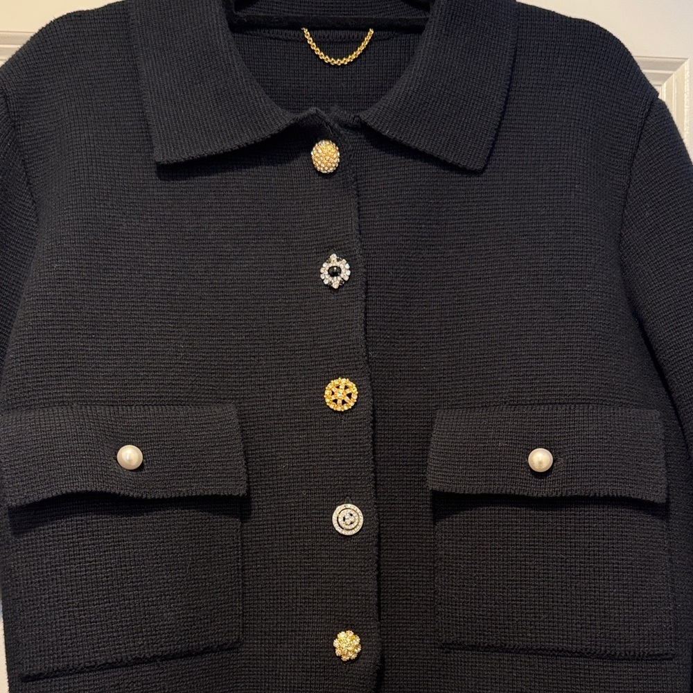 Adam Lippes Knit Cardigan Black Jacket With Buttons - Picture 4 of 7